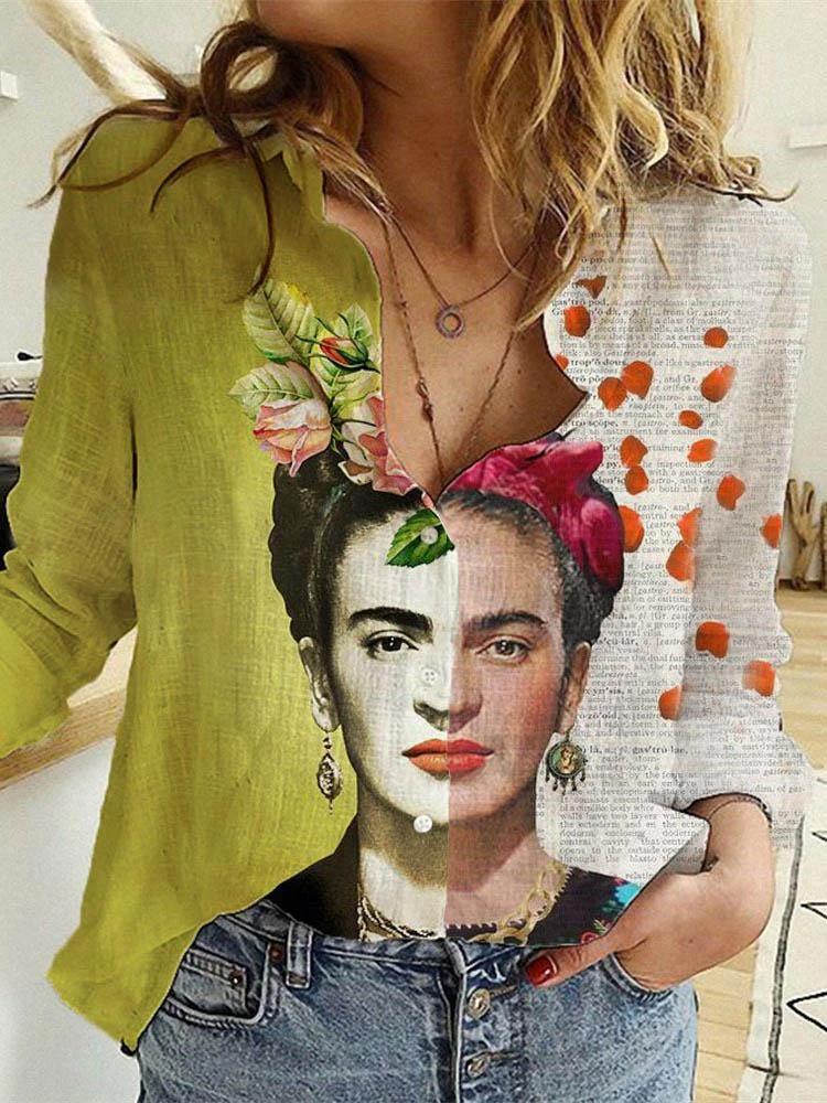 Ladies And Flower Printed Lapel Long Sleeve Shirt - Blouses - INS | Online Fashion Free Shipping Clothing, Dresses, Tops, Shoes - 07/07/2021 - 20-30 - BLO2107071171