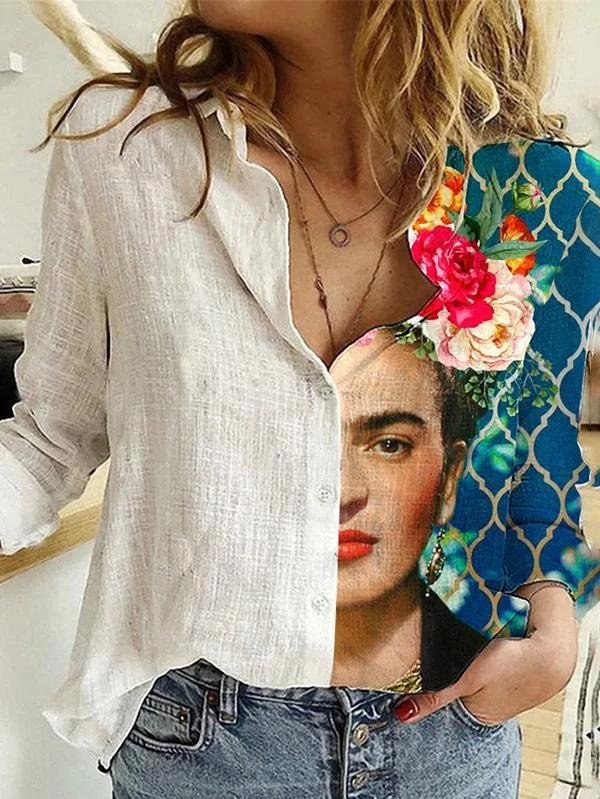 Ladies And Flower Printed Lapel Long Sleeve Shirt - Blouses - INS | Online Fashion Free Shipping Clothing, Dresses, Tops, Shoes - 07/07/2021 - 20-30 - BLO2107071171