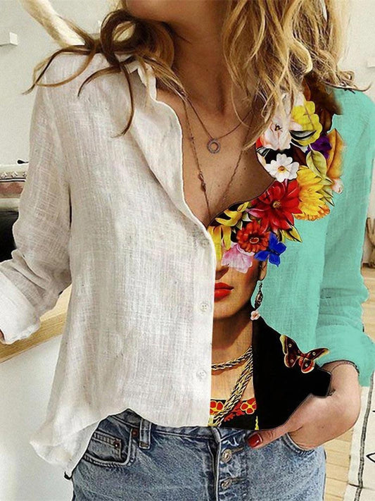 Ladies And Flower Printed Lapel Long Sleeve Shirt - Blouses - INS | Online Fashion Free Shipping Clothing, Dresses, Tops, Shoes - 07/07/2021 - 20-30 - BLO2107071171
