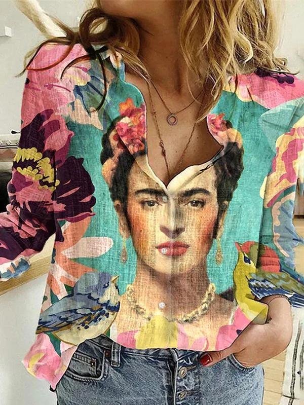 Ladies And Flower Printed Lapel Long Sleeve Shirt - Blouses - INS | Online Fashion Free Shipping Clothing, Dresses, Tops, Shoes - 07/07/2021 - 20-30 - BLO2107071171