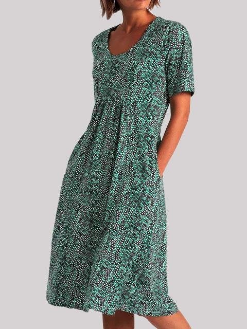 Ladies Floral Print Scoop Neck Mini Dresses - Mini Dresses - INS | Online Fashion Free Shipping Clothing, Dresses, Tops, Shoes - 02/06/2021 - Color_Green - Color_White