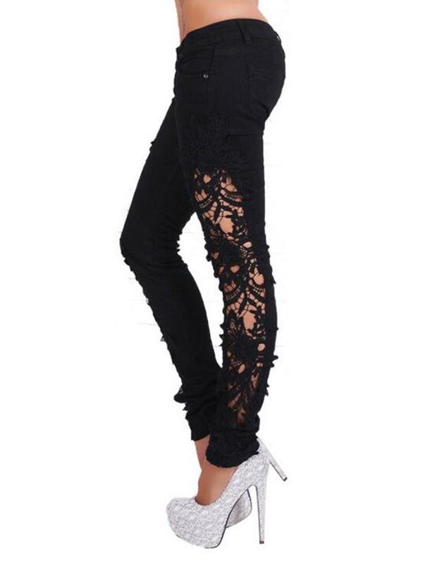 Ladies Trousers White Mesh Lace Sexy Low Waist Elastic Band - Jeans - INS | Online Fashion Free Shipping Clothing, Dresses, Tops, Shoes - 15/03/2021 - 2XL - Black