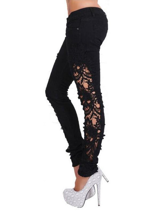 Ladies Trousers White Mesh Lace Sexy Low Waist Elastic Band - Jeans - INS | Online Fashion Free Shipping Clothing, Dresses, Tops, Shoes - 15/03/2021 - 2XL - Black