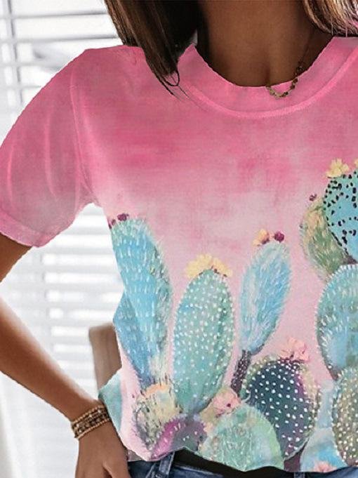 Landscape Floral Print Round Neck Short Sleeve T-Shirt - T-Shirts - INS | Online Fashion Free Shipping Clothing, Dresses, Tops, Shoes - 10-20 - 25/06/2021 - Category_T-Shirts
