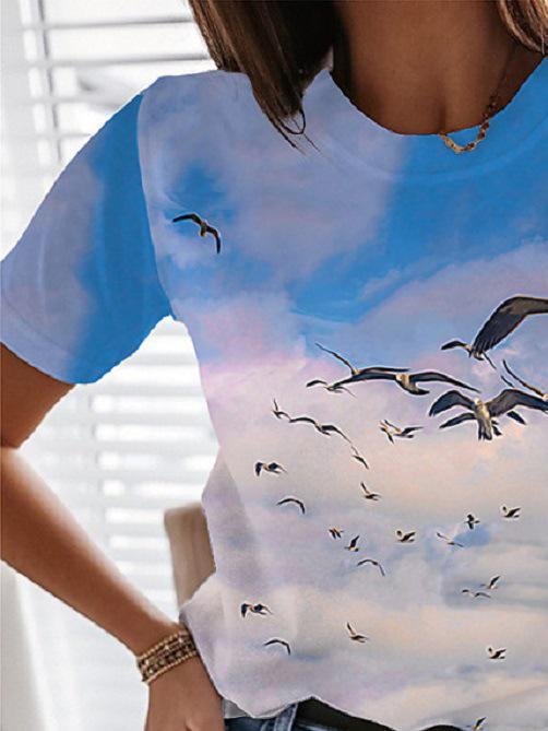 Landscape Floral Print Round Neck Short Sleeve T-Shirt - T-Shirts - INS | Online Fashion Free Shipping Clothing, Dresses, Tops, Shoes - 10-20 - 25/06/2021 - Category_T-Shirts