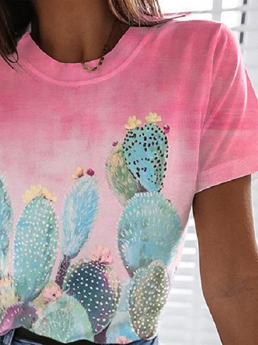 Landscape Floral Print Round Neck Short Sleeve T-Shirt - T-Shirts - INS | Online Fashion Free Shipping Clothing, Dresses, Tops, Shoes - 10-20 - 25/06/2021 - Category_T-Shirts
