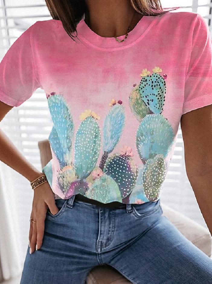 Landscape Floral Print Round Neck Short Sleeve T-Shirt - T-Shirts - INS | Online Fashion Free Shipping Clothing, Dresses, Tops, Shoes - 10-20 - 25/06/2021 - Category_T-Shirts