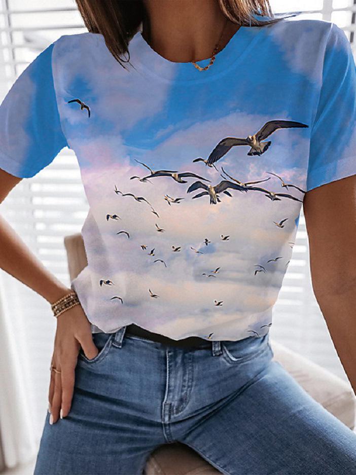 Landscape Floral Print Round Neck Short Sleeve T-Shirt - T-Shirts - INS | Online Fashion Free Shipping Clothing, Dresses, Tops, Shoes - 10-20 - 25/06/2021 - Category_T-Shirts
