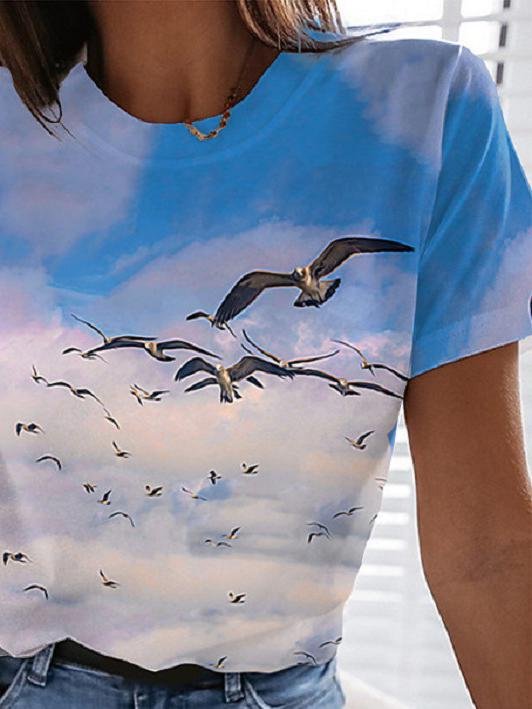Landscape Floral Print Round Neck Short Sleeve T-Shirt - T-Shirts - INS | Online Fashion Free Shipping Clothing, Dresses, Tops, Shoes - 10-20 - 25/06/2021 - Category_T-Shirts