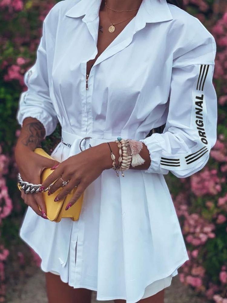 Lantern Sleeve Letter Printed Zipper Blouses - Blouses - INS | Online Fashion Free Shipping Clothing, Dresses, Tops, Shoes - 07/07/2021 - 20-30 - Category_ Blouses
