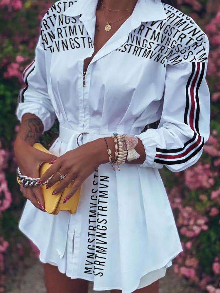 Lantern Sleeve Letter Printed Zipper Blouses - Blouses - INS | Online Fashion Free Shipping Clothing, Dresses, Tops, Shoes - 07/07/2021 - 20-30 - Category_ Blouses