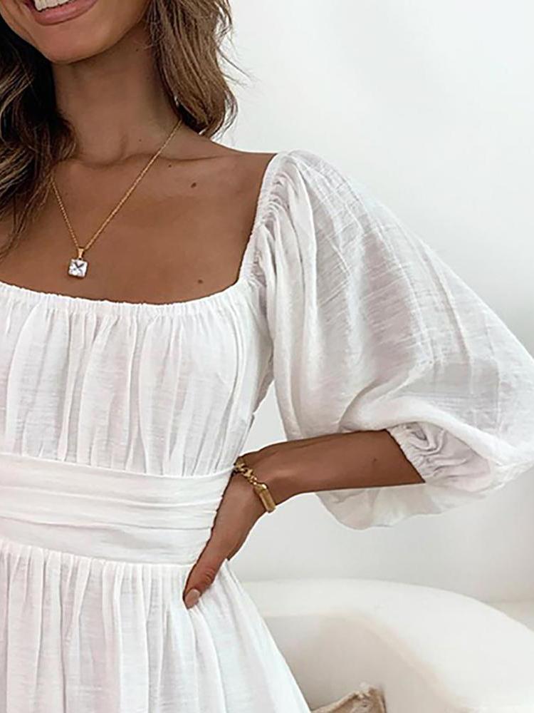 Lantern Sleeve Ruched Casual Dress - Mini Dresses - INS | Online Fashion Free Shipping Clothing, Dresses, Tops, Shoes - 28/04/2021 - Category_Mini Dresses - Color_Light Blue