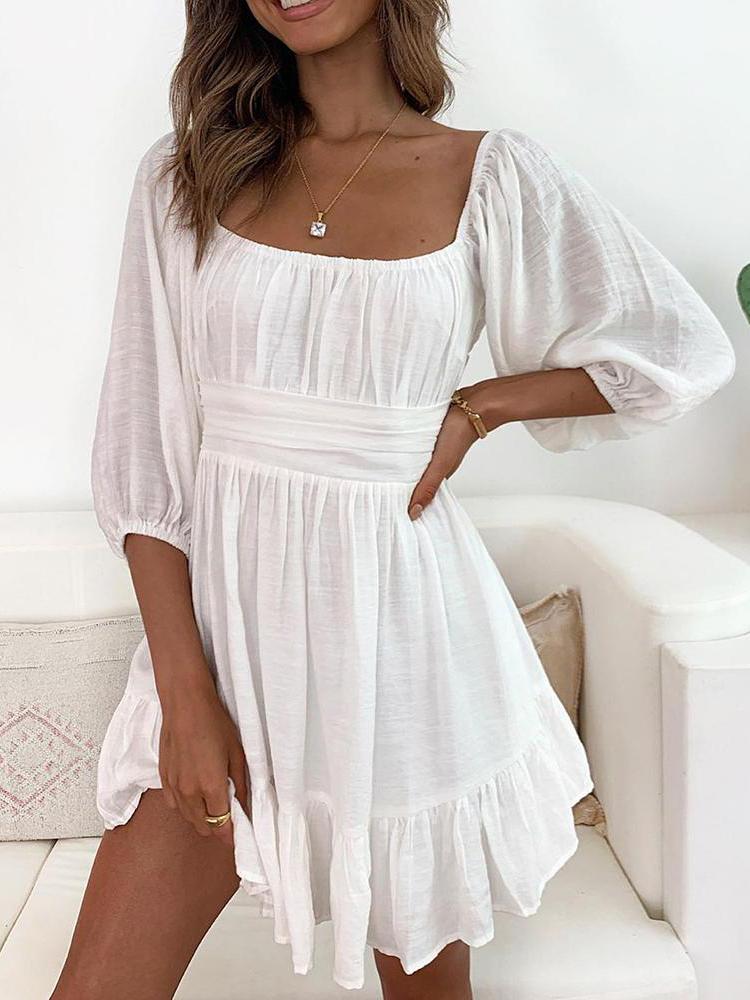 Lantern Sleeve Ruched Casual Dress - Mini Dresses - INS | Online Fashion Free Shipping Clothing, Dresses, Tops, Shoes - 28/04/2021 - Category_Mini Dresses - Color_Light Blue