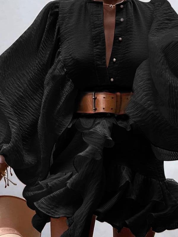 Lantern Sleeve Ruffled Waist Slimming Dress - Mini Dresses - INS | Online Fashion Free Shipping Clothing, Dresses, Tops, Shoes - 17/06/2021 - 30-40 - color-apricot