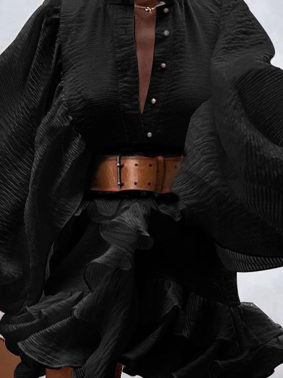 Lantern Sleeve Ruffled Waist Slimming Dress - Mini Dresses - INS | Online Fashion Free Shipping Clothing, Dresses, Tops, Shoes - 17/06/2021 - 30-40 - color-apricot