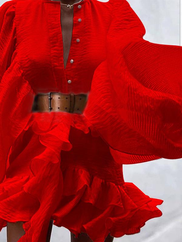 Lantern Sleeve Ruffled Waist Slimming Dress - Mini Dresses - INS | Online Fashion Free Shipping Clothing, Dresses, Tops, Shoes - 17/06/2021 - 30-40 - color-apricot