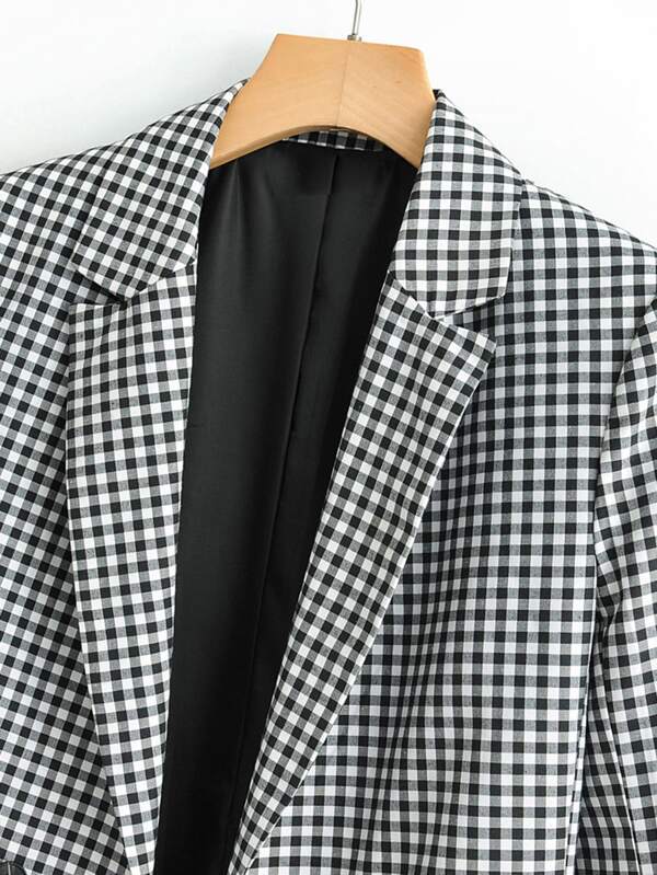 Lapel Collar Double Breasted Gingham Blazer - INS | Online Fashion Free Shipping Clothing, Dresses, Tops, Shoes