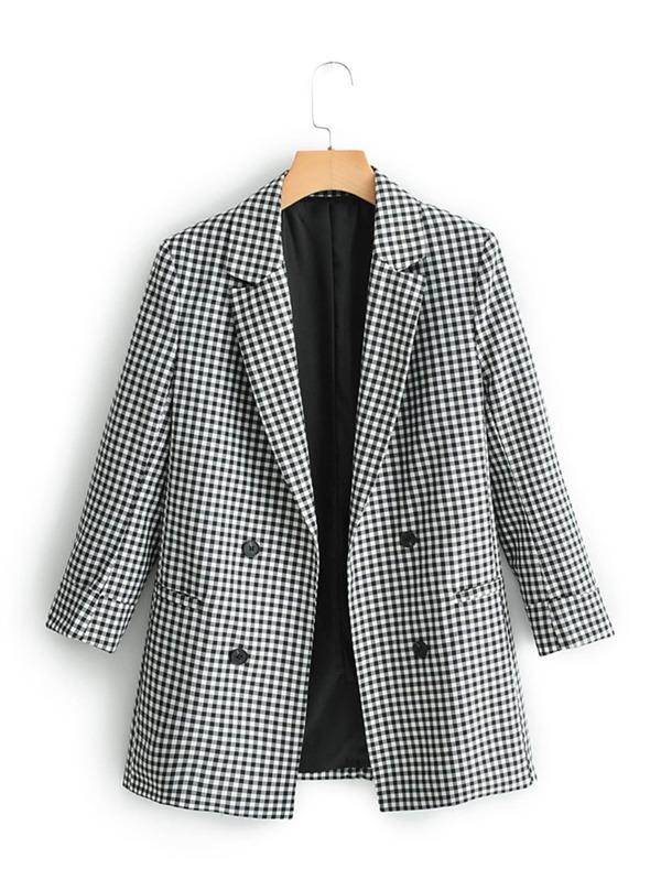 Lapel Collar Double Breasted Gingham Blazer - INS | Online Fashion Free Shipping Clothing, Dresses, Tops, Shoes