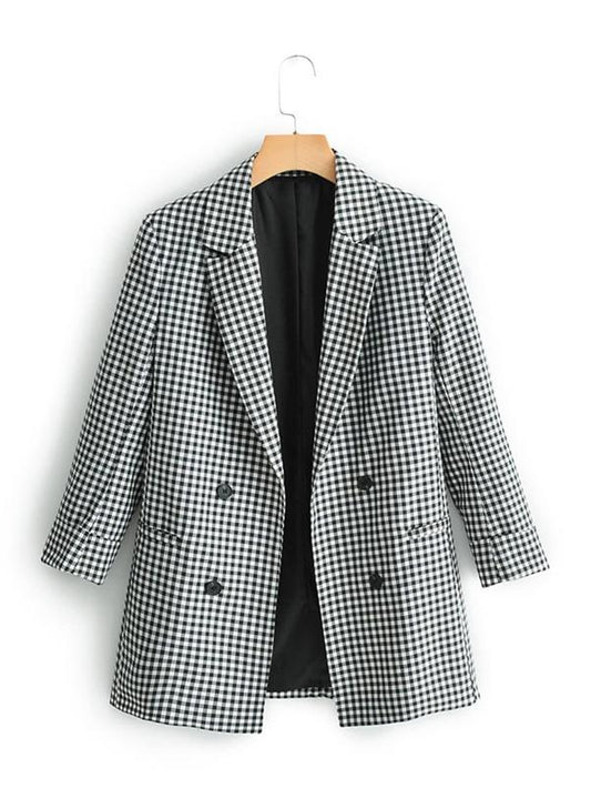 Lapel Collar Double Breasted Gingham Blazer - INS | Online Fashion Free Shipping Clothing, Dresses, Tops, Shoes