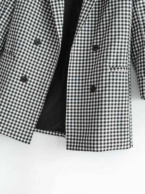Lapel Collar Double Breasted Gingham Blazer - INS | Online Fashion Free Shipping Clothing, Dresses, Tops, Shoes