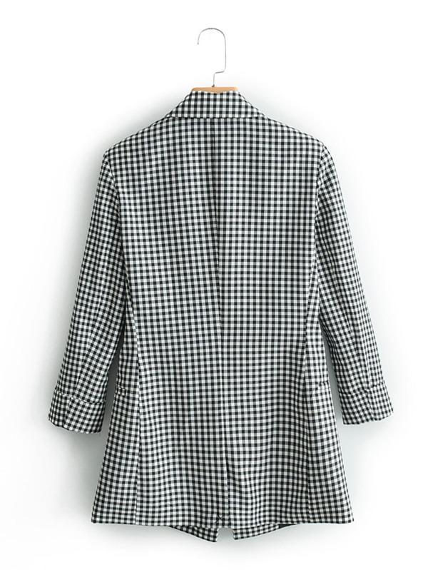Lapel Collar Double Breasted Gingham Blazer - INS | Online Fashion Free Shipping Clothing, Dresses, Tops, Shoes