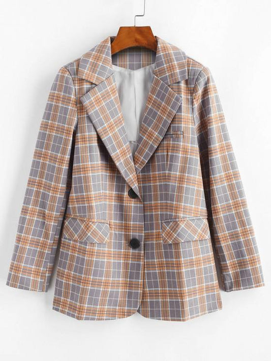 Lapel Flap Detail Plaid Blazer - INS | Online Fashion Free Shipping Clothing, Dresses, Tops, Shoes