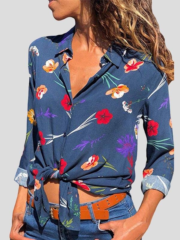 Lapel Long-sleeved Floral Print Shirt - Blouses - INS | Online Fashion Free Shipping Clothing, Dresses, Tops, Shoes - 19/06/2021 - 20-30 - BLO2106190128
