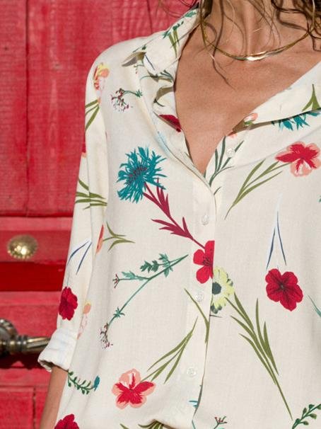 Lapel Long-sleeved Floral Print Shirt - Blouses - INS | Online Fashion Free Shipping Clothing, Dresses, Tops, Shoes - 19/06/2021 - 20-30 - BLO2106190128