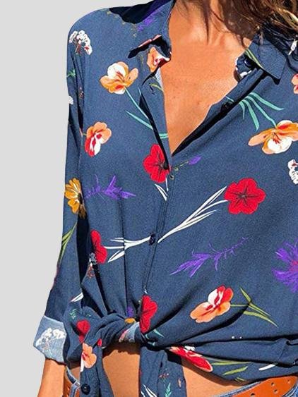 Lapel Long-sleeved Floral Print Shirt - Blouses - INS | Online Fashion Free Shipping Clothing, Dresses, Tops, Shoes - 19/06/2021 - 20-30 - BLO2106190128