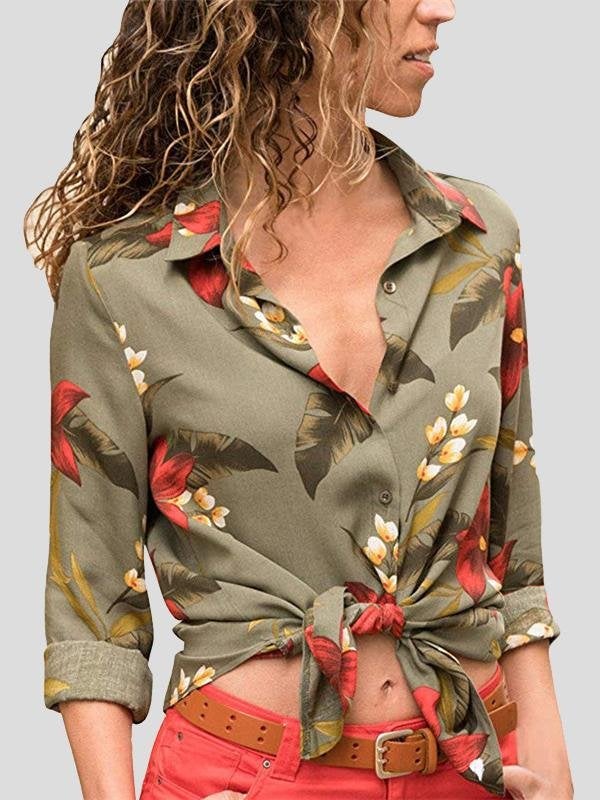 Lapel Long-sleeved Floral Print Shirt - Blouses - INS | Online Fashion Free Shipping Clothing, Dresses, Tops, Shoes - 19/06/2021 - 20-30 - BLO2106190128