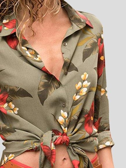 Lapel Long-sleeved Floral Print Shirt - Blouses - INS | Online Fashion Free Shipping Clothing, Dresses, Tops, Shoes - 19/06/2021 - 20-30 - BLO2106190128
