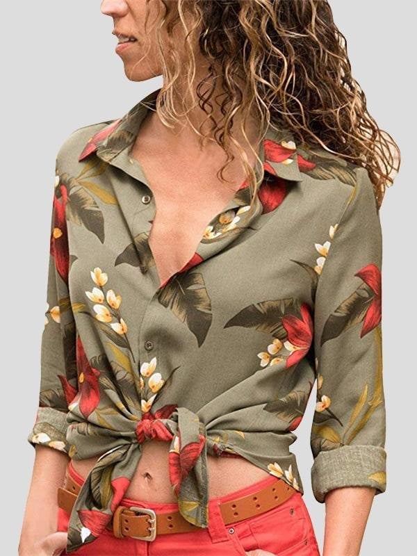 Lapel Long-sleeved Floral Print Shirt - Blouses - INS | Online Fashion Free Shipping Clothing, Dresses, Tops, Shoes - 19/06/2021 - 20-30 - BLO2106190128