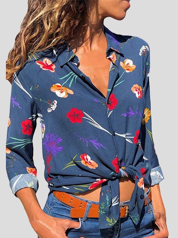 Lapel Long-sleeved Floral Print Shirt - Blouses - INS | Online Fashion Free Shipping Clothing, Dresses, Tops, Shoes - 19/06/2021 - 20-30 - BLO2106190128