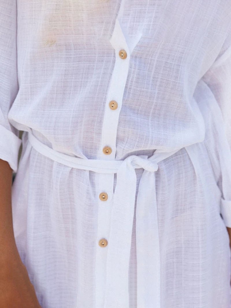 Lapel Long-sleeved Split Shirt Dress - Mini Dresses - INS | Online Fashion Free Shipping Clothing, Dresses, Tops, Shoes - 16/06/2021 - 30-40 - color-khaki