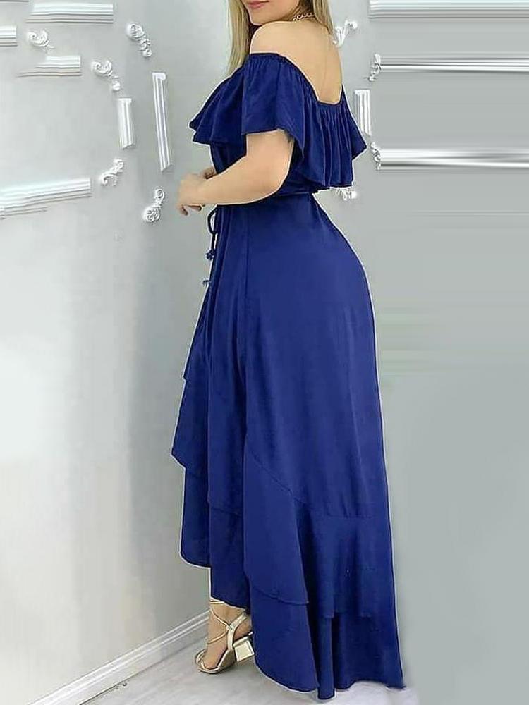 Layered Ruffles Asymmetrical Maxi Dress With Belt - Maxi Dresses - INS | Online Fashion Free Shipping Clothing, Dresses, Tops, Shoes - 29/04/2021 - Category_Maxi Dresses - Color_Blue