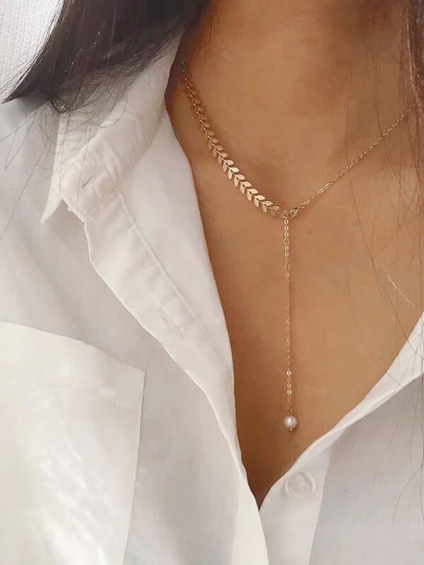 Leaf Detail Lariat Necklace 1pc - INS | Online Fashion Free Shipping Clothing, Dresses, Tops, Shoes