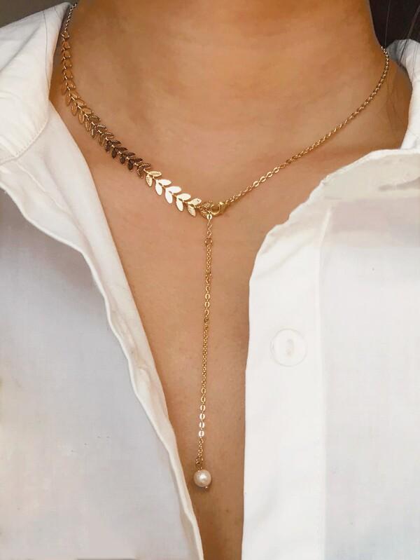 Leaf Detail Lariat Necklace 1pc - INS | Online Fashion Free Shipping Clothing, Dresses, Tops, Shoes
