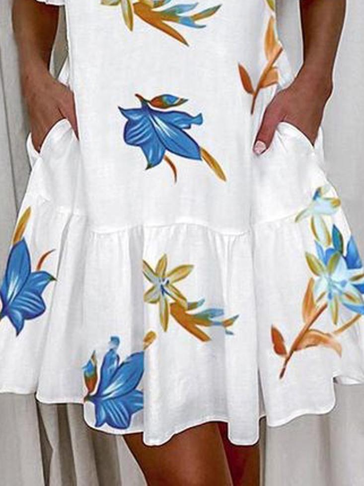 Leaf Print Ruffled Short Sleeve Pocket Dress - Mini Dresses - INS | Online Fashion Free Shipping Clothing, Dresses, Tops, Shoes - 01/07/2021 - 20-30 - Category_Mini Dresses