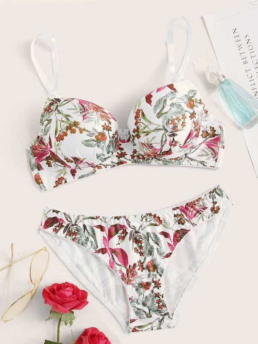 Leaf Print Underwire Lingerie Set - INS | Online Fashion Free Shipping Clothing, Dresses, Tops, Shoes