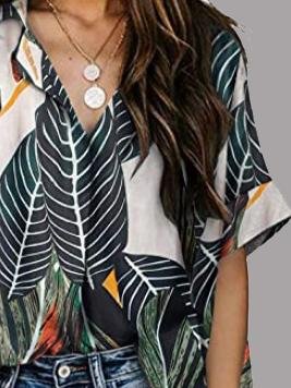 Leaf Print V-neck Short Sleeve Blouses - Blouses - INS | Online Fashion Free Shipping Clothing, Dresses, Tops, Shoes - 09/06/2021 - BLO2106090058 - Category_Blouses