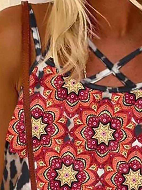 Leopard And Flower Print Camisole Vest - Tank Tops - INS | Online Fashion Free Shipping Clothing, Dresses, Tops, Shoes - 10-20 - 27/07/2021 - color-brown