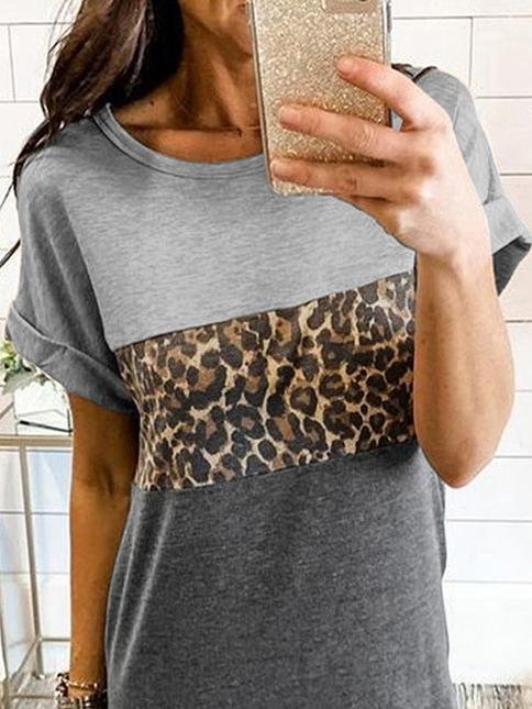 Leopard Print Casual Round Neck Short Sleeve Dress - Mini Dresses - INS | Online Fashion Free Shipping Clothing, Dresses, Tops, Shoes - 20-30 - 28/06/2021 - Category_Mini Dresses