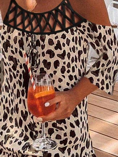 Leopard Print Casual Short Sleeve Mini Dress - Mini Dresses - INS | Online Fashion Free Shipping Clothing, Dresses, Tops, Shoes - 02/06/2021 - Category_Mini Dresses - Color_White