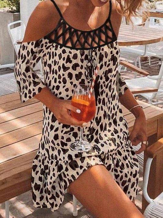 Leopard Print Casual Short Sleeve Mini Dress - Mini Dresses - INS | Online Fashion Free Shipping Clothing, Dresses, Tops, Shoes - 02/06/2021 - Category_Mini Dresses - Color_White
