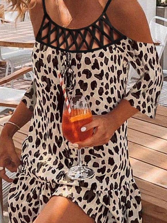 Leopard Print Casual Short Sleeve Mini Dress - Mini Dresses - INS | Online Fashion Free Shipping Clothing, Dresses, Tops, Shoes - 02/06/2021 - Category_Mini Dresses - Color_White