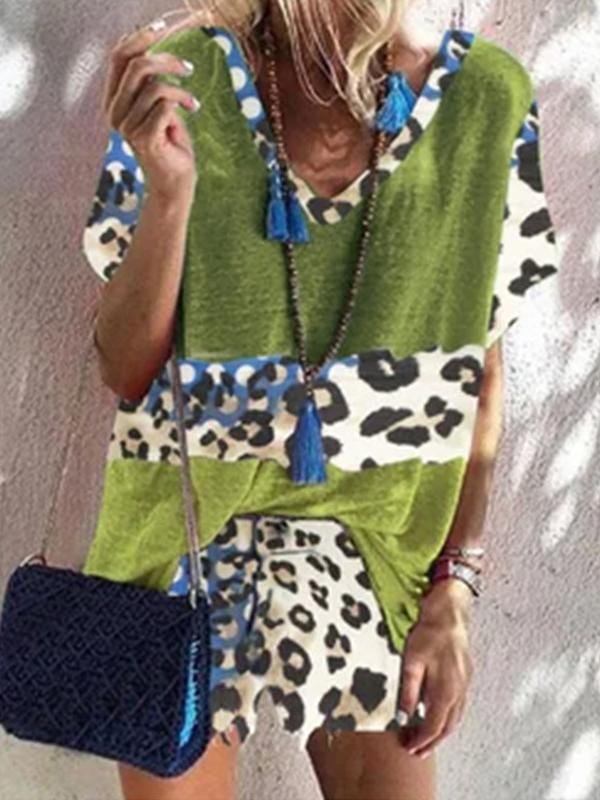 Leopard Print Color Block Sports Suit - Sets - INS | Online Fashion Free Shipping Clothing, Dresses, Tops, Shoes - 15/06/2021 - Bottoms - Color_Green