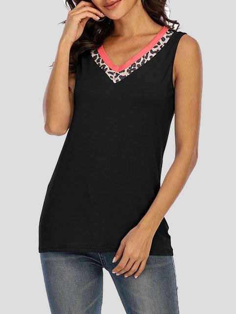 Leopard Print Contrast Sleeveless Tank Top - Tank Tops - INS | Online Fashion Free Shipping Clothing, Dresses, Tops, Shoes - 10-20 - 24/06/2021 - color-black