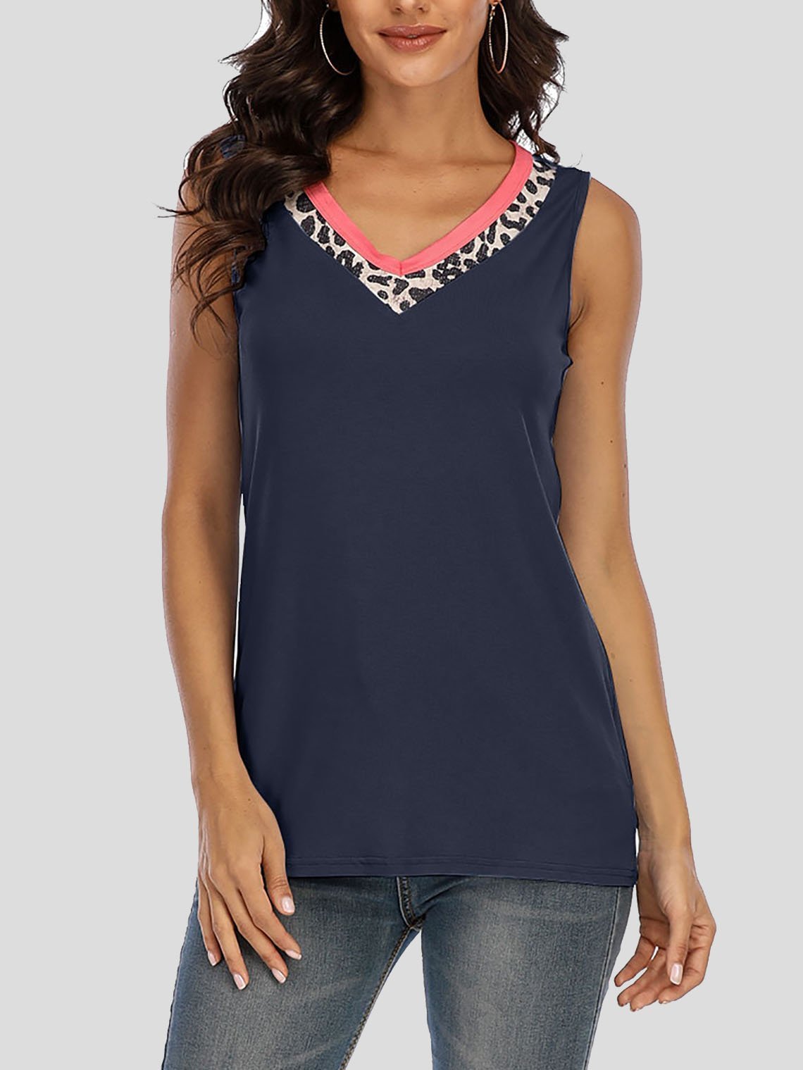 Leopard Print Contrast Sleeveless Tank Top - Tank Tops - INS | Online Fashion Free Shipping Clothing, Dresses, Tops, Shoes - 10-20 - 24/06/2021 - color-black