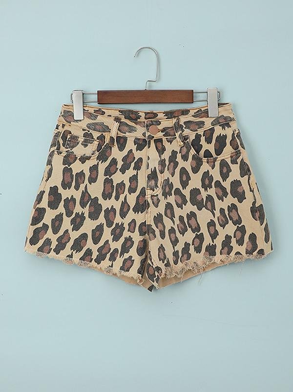 Leopard Print Fashion Frayed Casual Hot Pants Denim Shorts - Denim Shorts - INS | Online Fashion Free Shipping Clothing, Dresses, Tops, Shoes - 10/05/2021 - Category_Denim Shorts - Color_Leopard