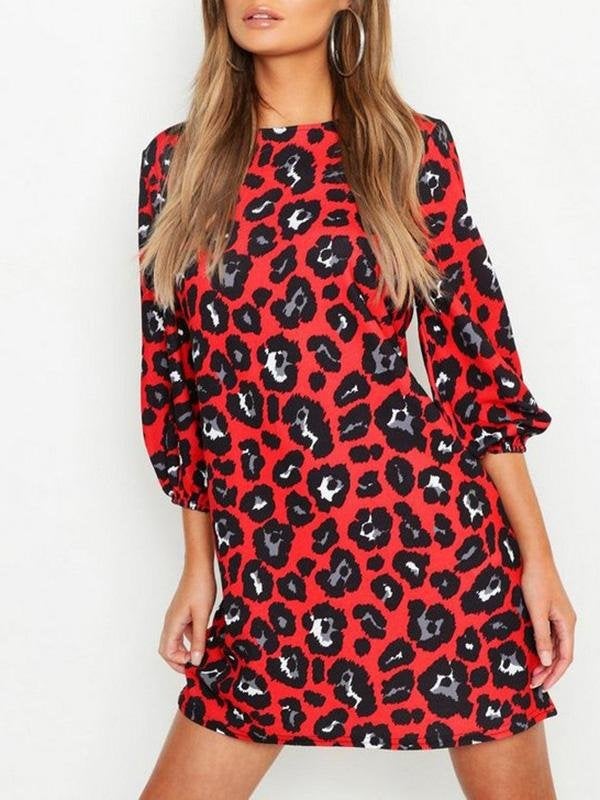 Leopard Print Long Sleeve Casual Dress - Mini Dresses - INS | Online Fashion Free Shipping Clothing, Dresses, Tops, Shoes - 19/07/2021 - 20-30 - Category_Mini Dresses